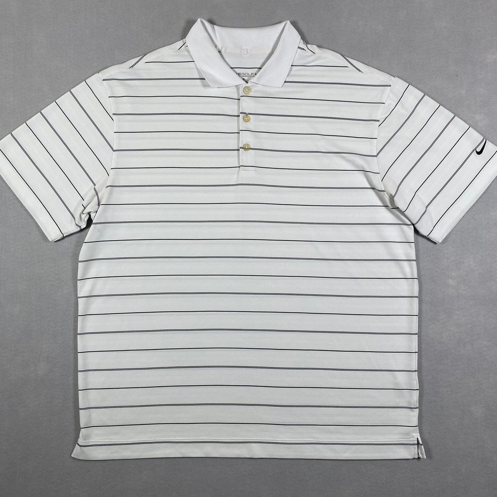 Nike Golf Dri-Fit Mens Polo Shirt White Black Striped Size L